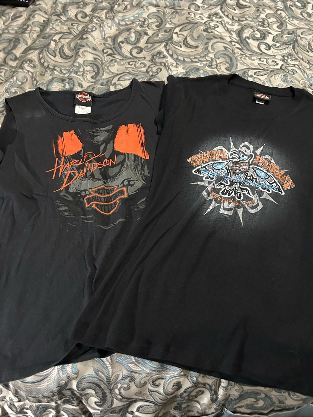 Harley-Davidson Kids Black Graphic Tees with Orange & Blue Accents